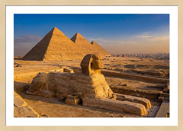 Giza Pyramids And Sphinx At Golden Hour