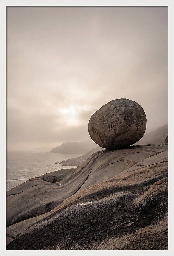 Glacial Erratic Balancing Above Waves
