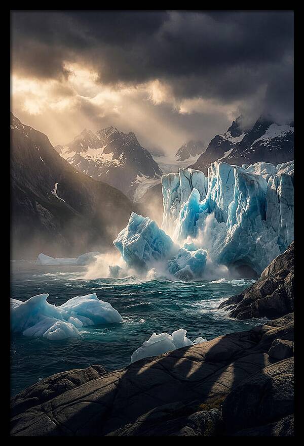 Glacier Calving Into Fjord