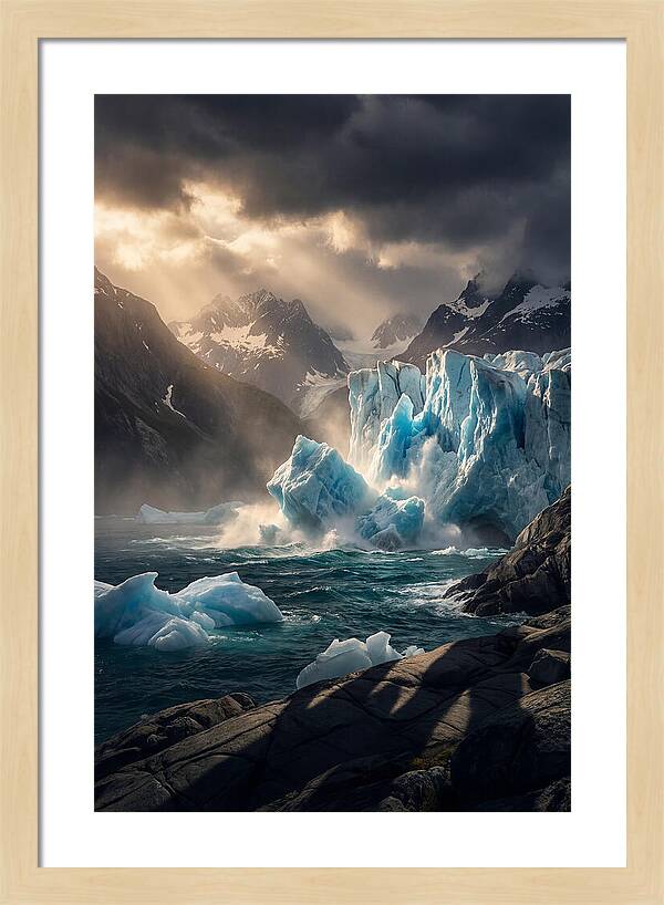 Glacier Calving Into Fjord