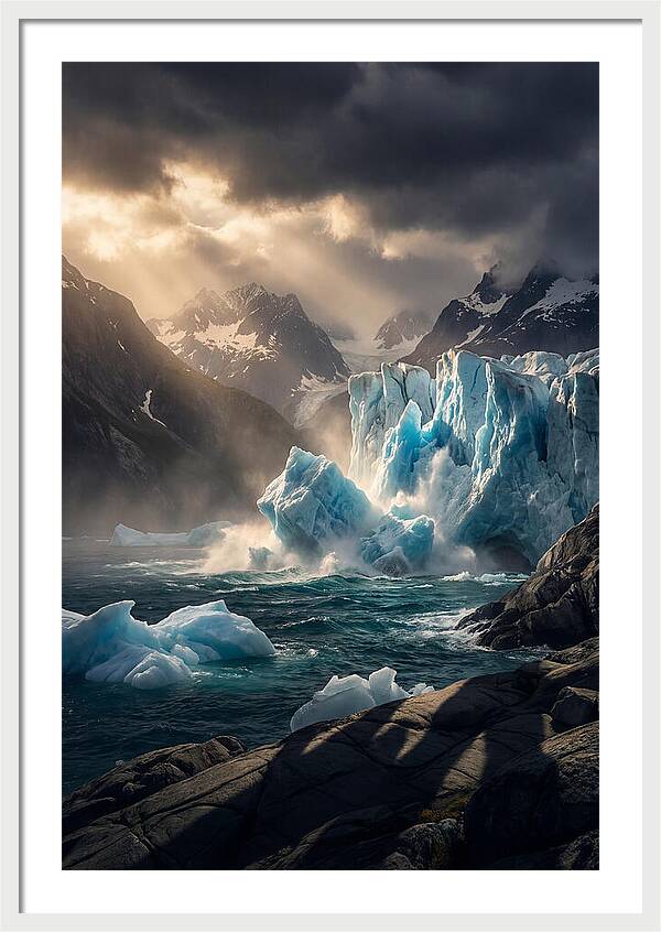Glacier Calving Into Fjord