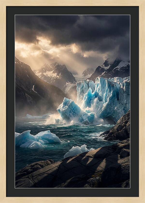 Glacier Calving Into Fjord