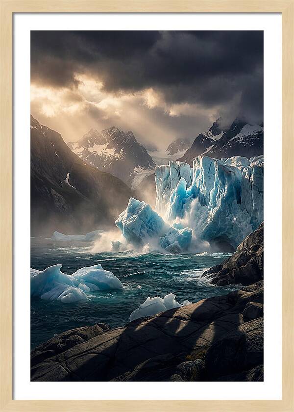 Glacier Calving Into Fjord