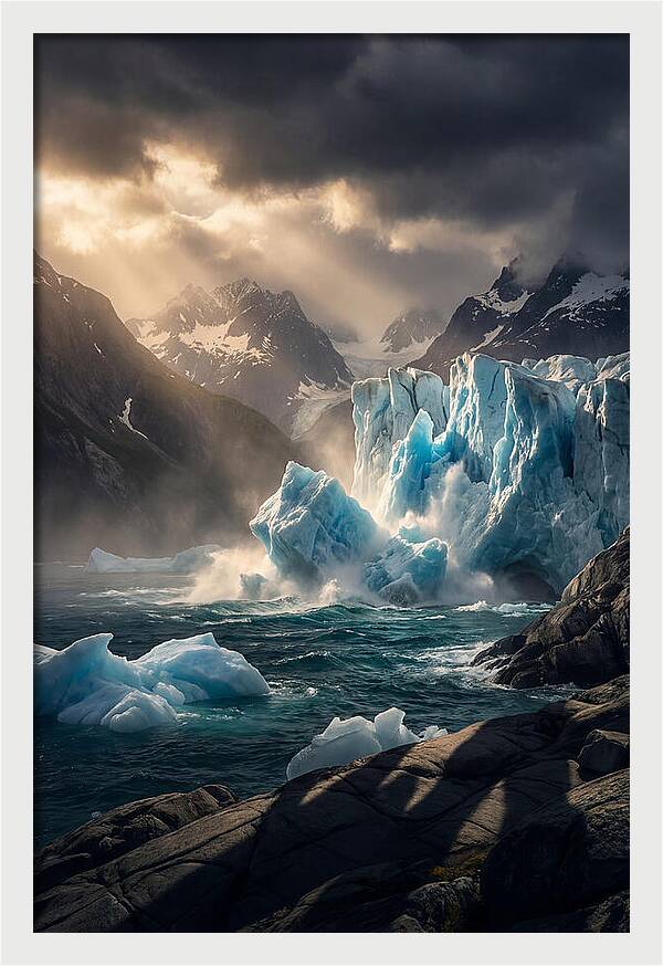 Glacier Calving Into Fjord
