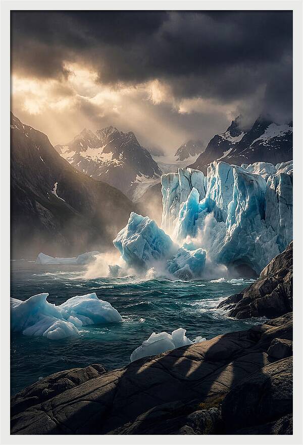 Glacier Calving Into Fjord