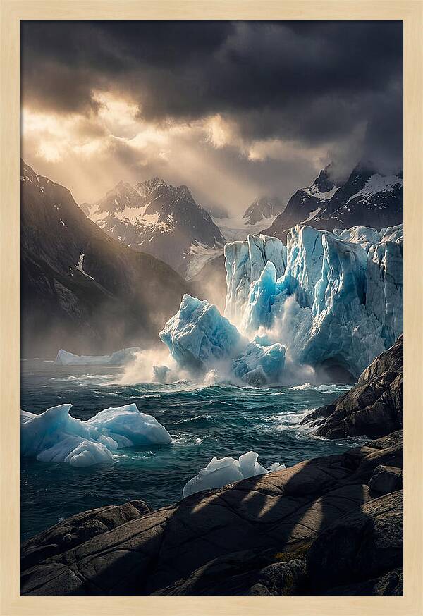 Glacier Calving Into Fjord