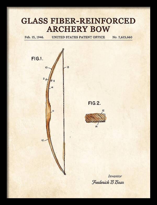 Glass Fiber Reinforced Archery Bow Bear Watercolor Patent Us2613660a