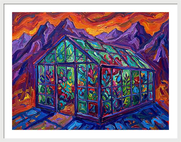 Glass Greenhouse Under Vibrant Skies