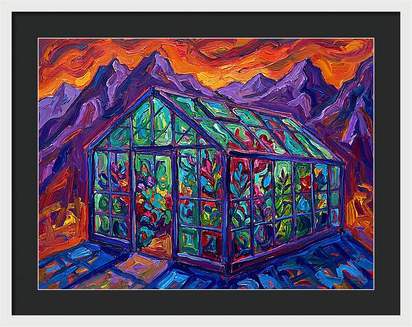 Glass Greenhouse Under Vibrant Skies