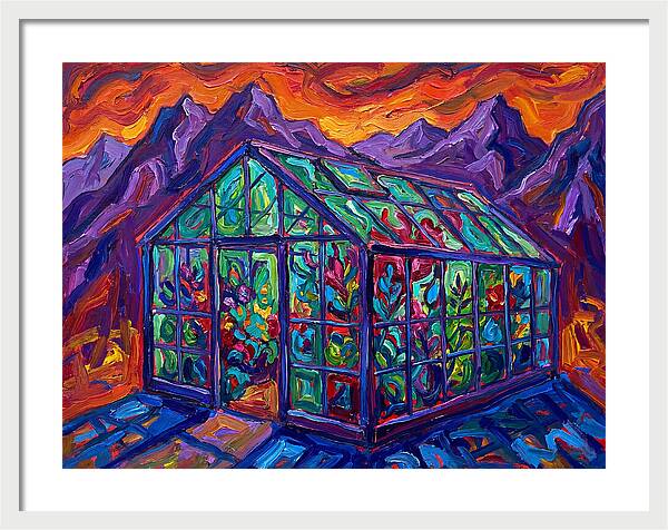 Glass Greenhouse Under Vibrant Skies