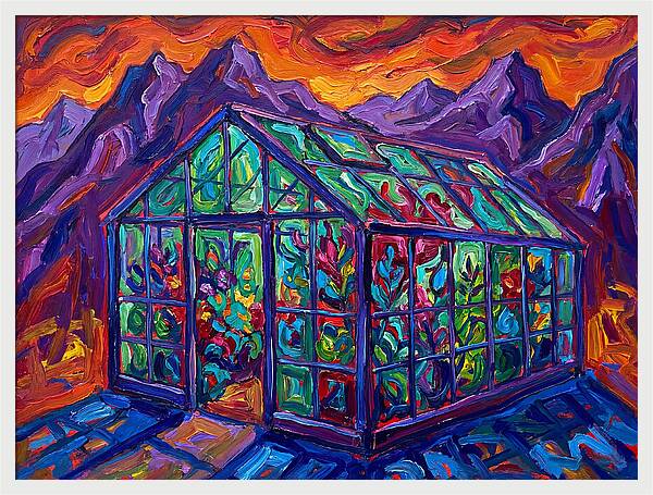 Glass Greenhouse Under Vibrant Skies