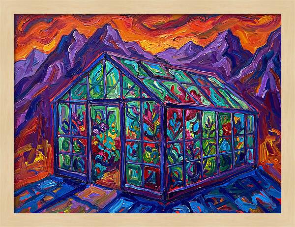 Glass Greenhouse Under Vibrant Skies