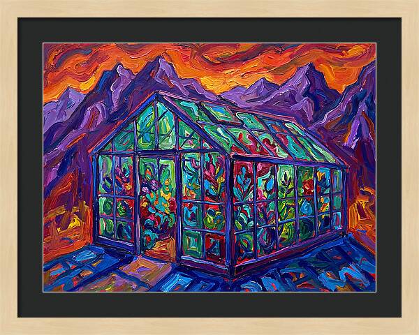 Glass Greenhouse Under Vibrant Skies