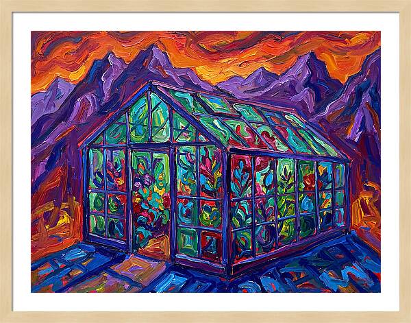 Glass Greenhouse Under Vibrant Skies