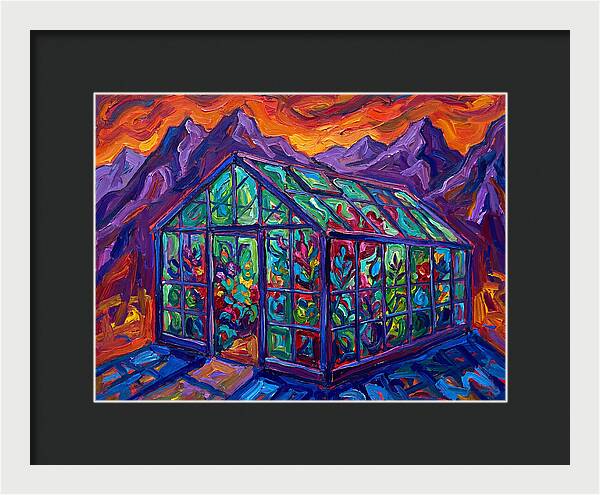Glass Greenhouse Under Vibrant Skies