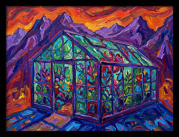 Glass Greenhouse Under Vibrant Skies