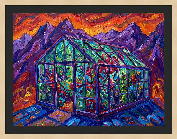 Glass Greenhouse Under Vibrant Skies