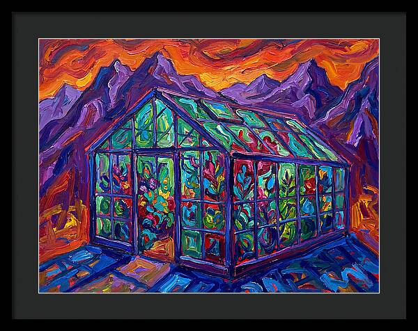Glass Greenhouse Under Vibrant Skies