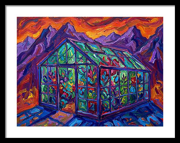 Glass Greenhouse Under Vibrant Skies