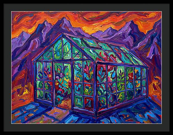 Glass Greenhouse Under Vibrant Skies