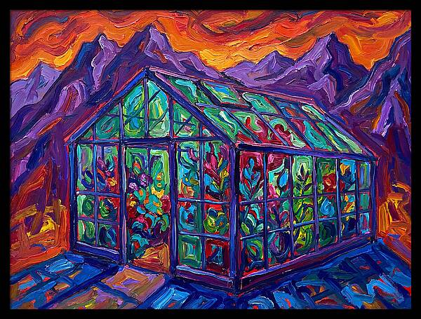 Glass Greenhouse Under Vibrant Skies