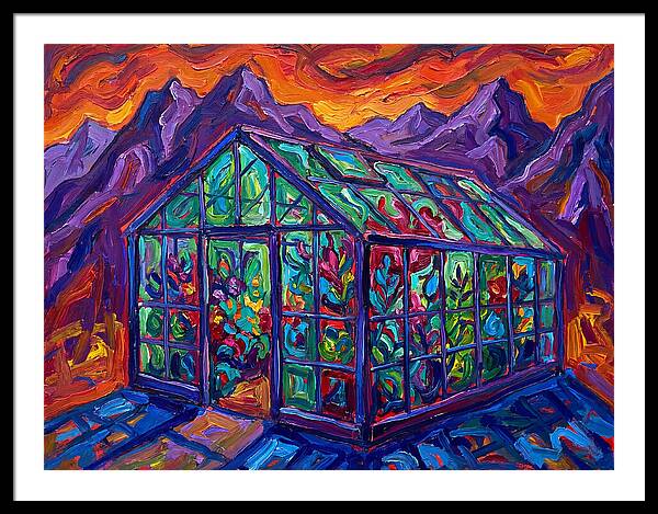 Glass Greenhouse Under Vibrant Skies