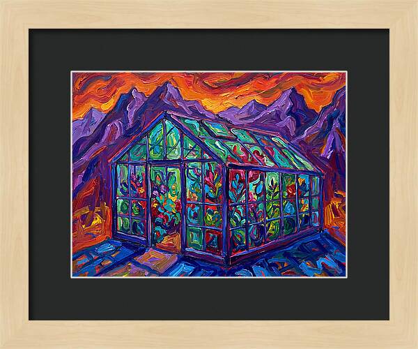 Glass Greenhouse Under Vibrant Skies