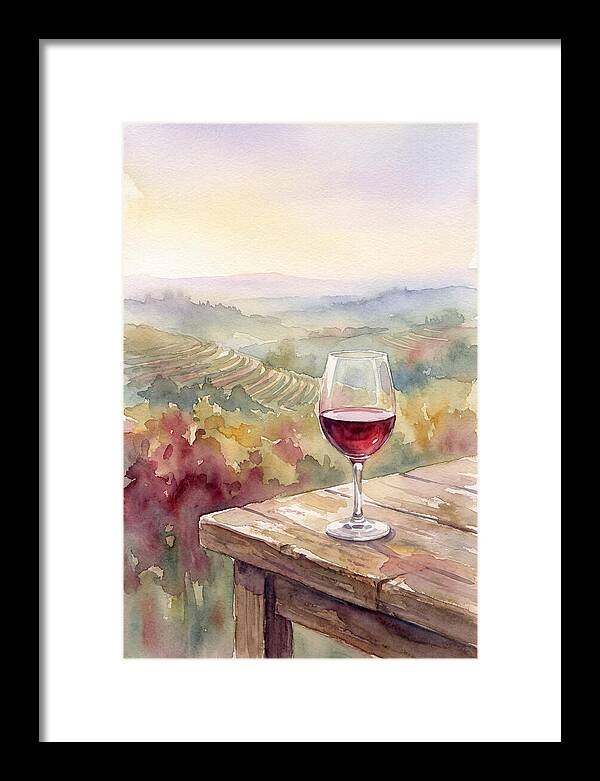 Glass Of Red Wine With Vineyard View