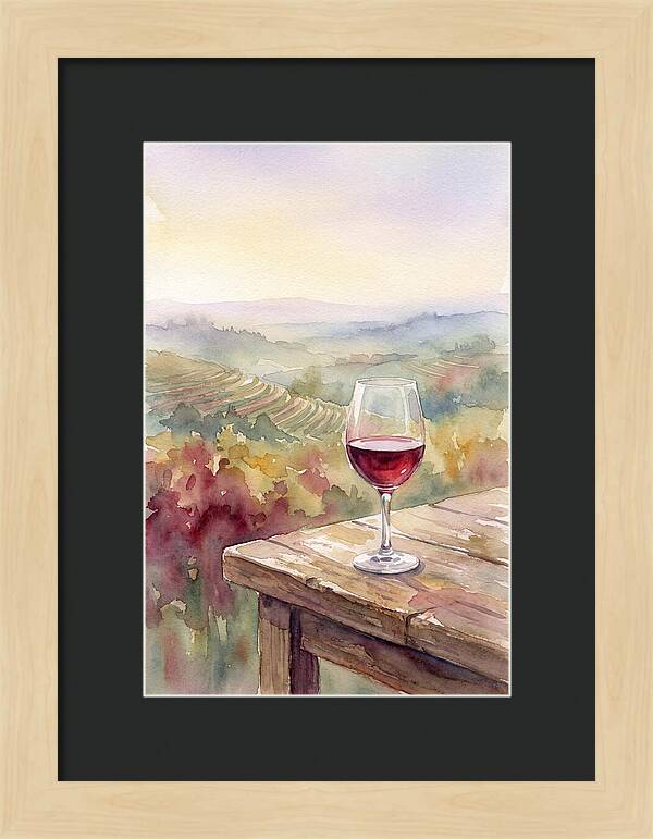Glass Of Red Wine With Vineyard View
