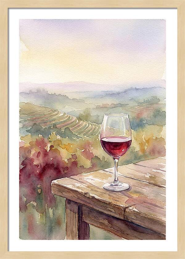 Glass Of Red Wine With Vineyard View