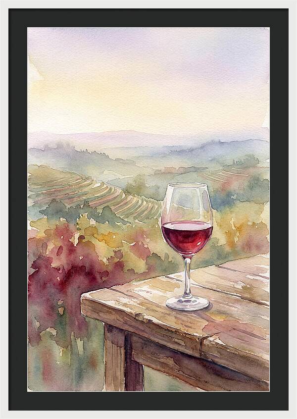 Glass Of Red Wine With Vineyard View