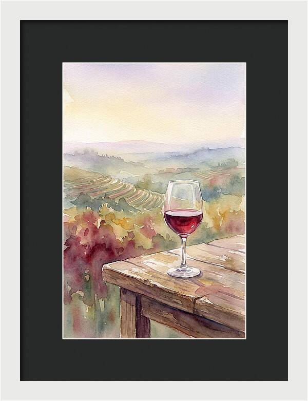 Glass Of Red Wine With Vineyard View