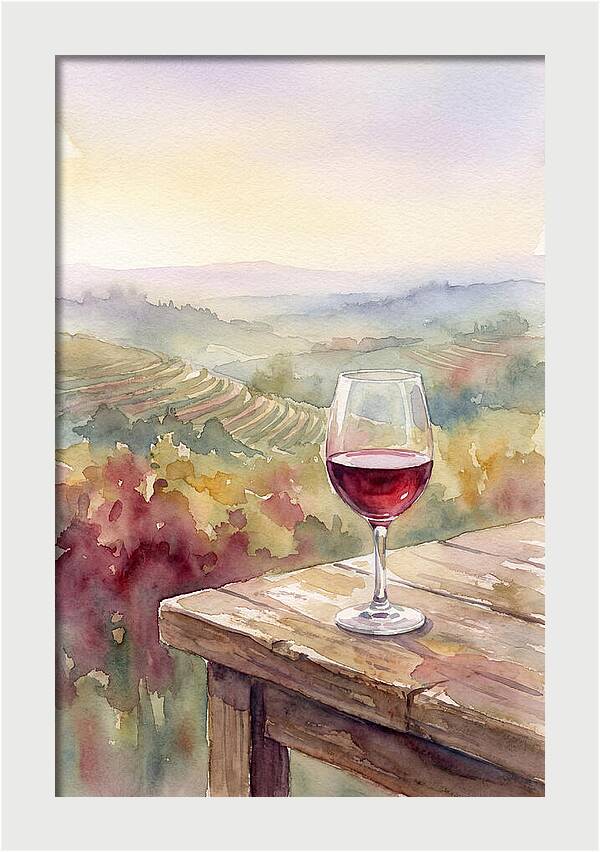Glass Of Red Wine With Vineyard View