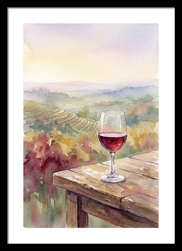 Glass Of Red Wine With Vineyard View