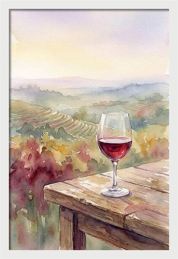 Glass Of Red Wine With Vineyard View