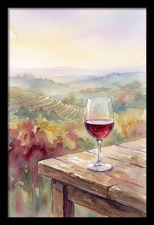 Glass Of Red Wine With Vineyard View