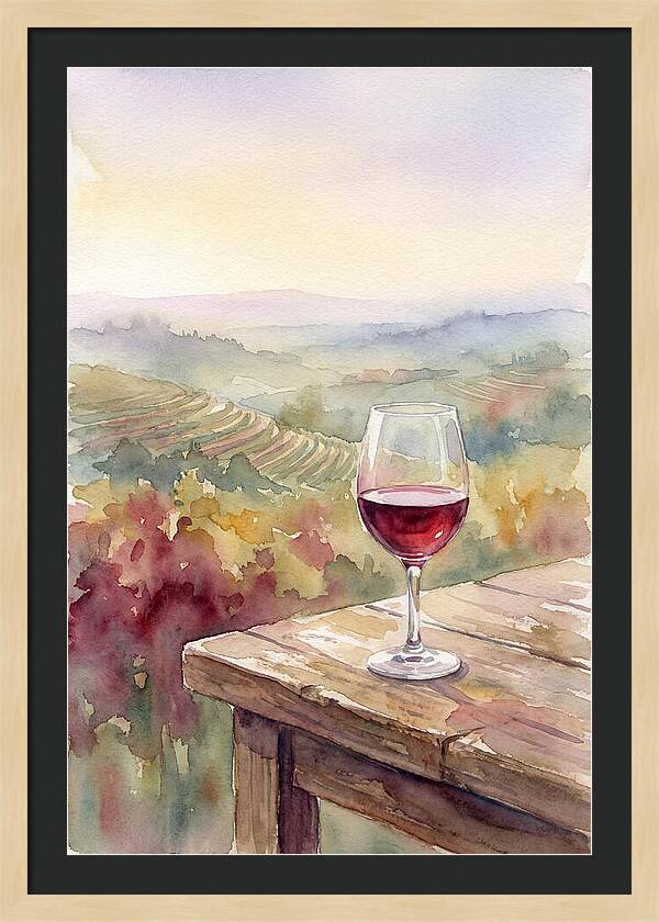 Glass Of Red Wine With Vineyard View
