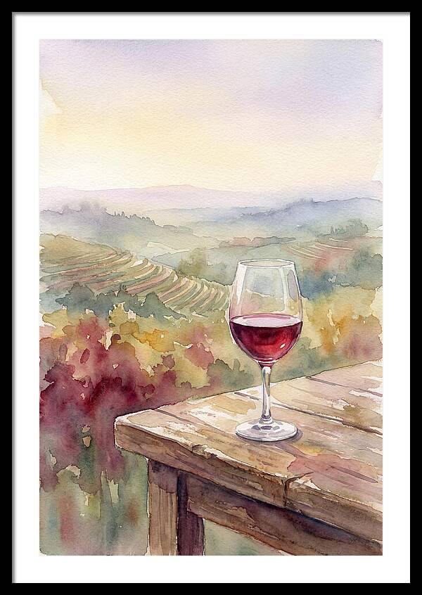 Glass Of Red Wine With Vineyard View