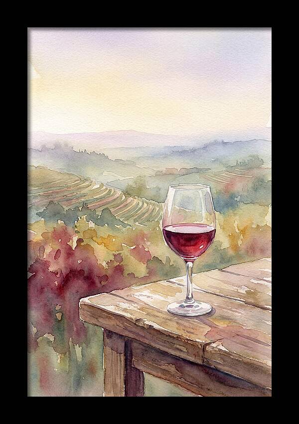 Glass Of Red Wine With Vineyard View