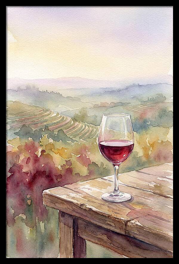 Glass Of Red Wine With Vineyard View