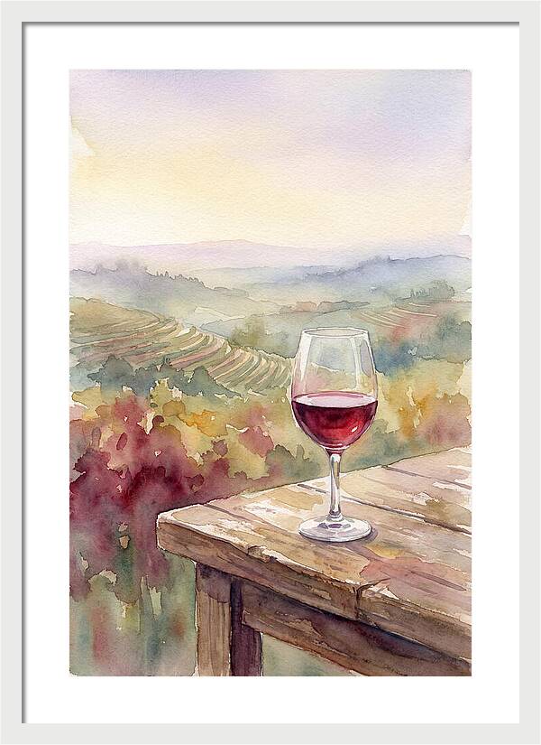 Glass Of Red Wine With Vineyard View
