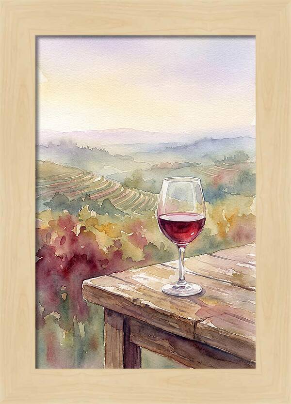 Glass Of Red Wine With Vineyard View