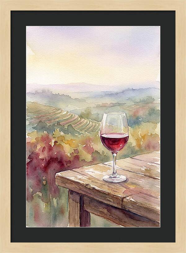 Glass Of Red Wine With Vineyard View
