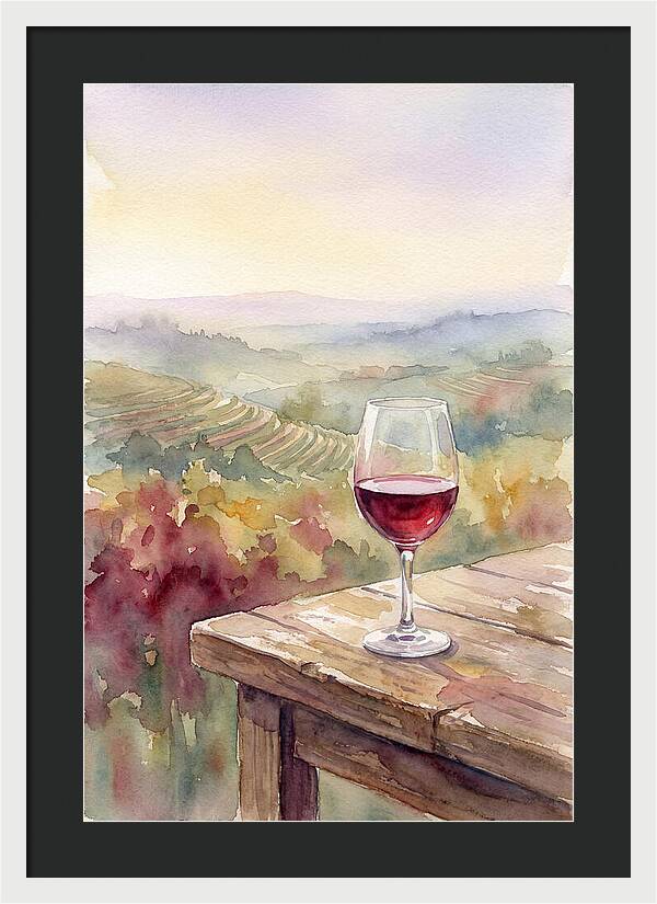 Glass Of Red Wine With Vineyard View