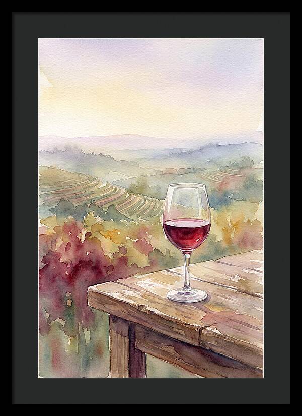 Glass Of Red Wine With Vineyard View