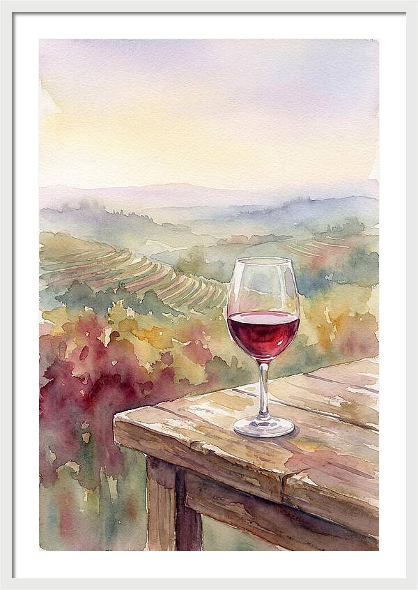 Glass Of Red Wine With Vineyard View
