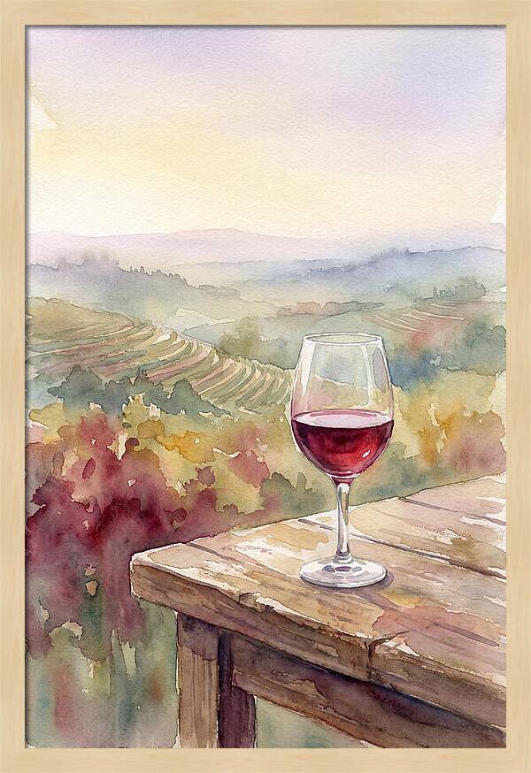 Glass Of Red Wine With Vineyard View