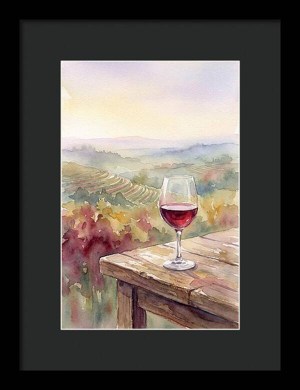 Glass Of Red Wine With Vineyard View
