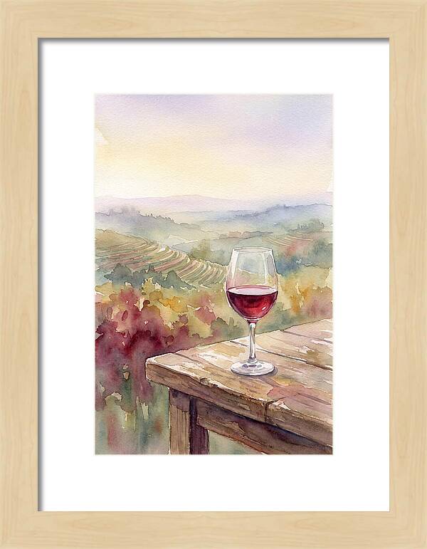Glass Of Red Wine With Vineyard View