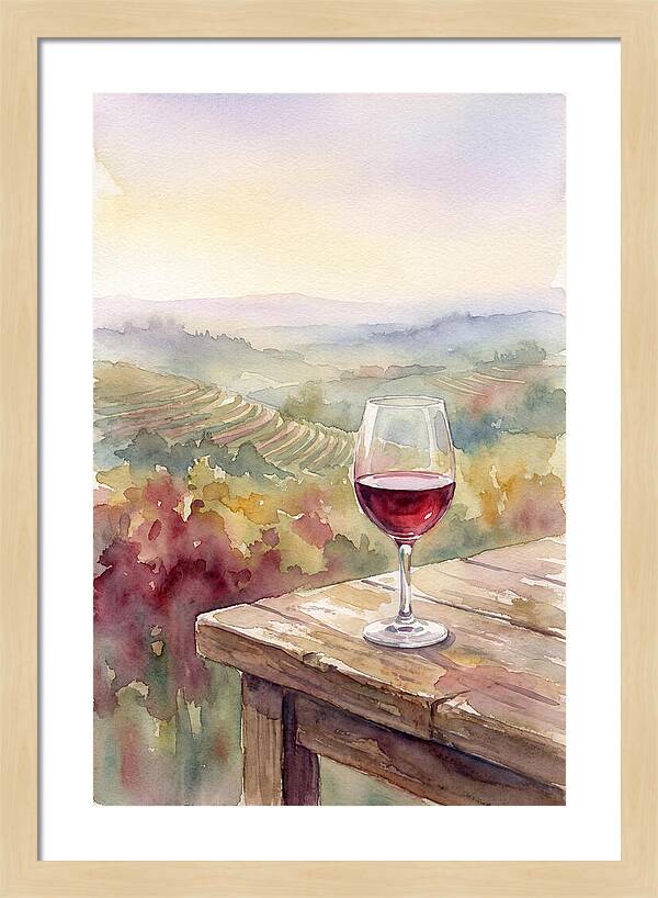 Glass Of Red Wine With Vineyard View